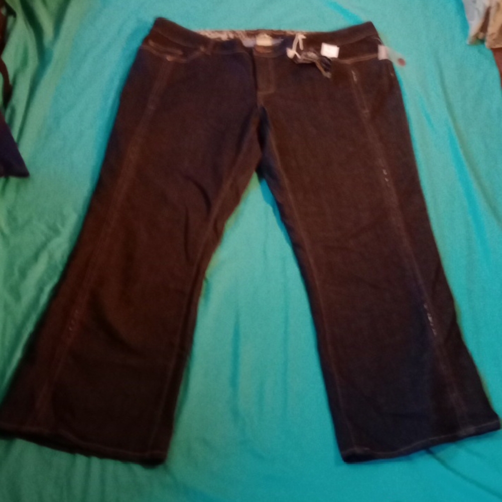 Boom Boom Jeans Leopard Trim Dark Blue Denim,22W